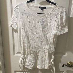 INC International Concepts White Short Sleeve Top with Embellishments